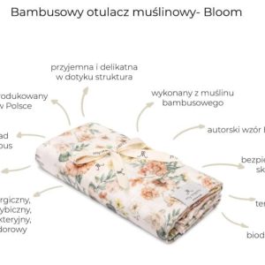 Bambusowy otulacz muślinowy 100x100 - bloom