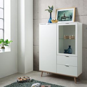 Komoda z szufladami i drzwiami biała / dąb sonoma mat 100 cm Göteborg