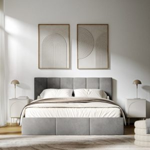 Łóżko tapicerowane Simple 160x200 cm z pojemnikiem welurowe szare