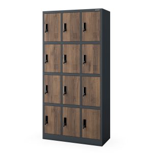 Szafka skrytkowa socjalna BHP MARCIN, 900 x 1850 x 400 mm, Eco Design: antracytowa/orzech