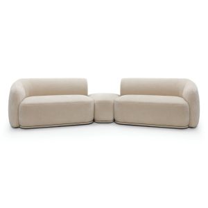 Sofa modułowa z pufem Nobo, jasnobeżowa, obłe kształty