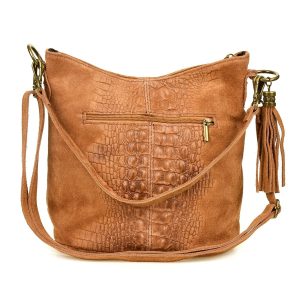 Torebka skórzana zamszowa CROCO listonoszka 2 paski camel Beltimore W13