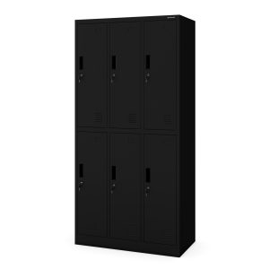Szafka socjalna ubraniowa BHP czarna: 6-drzwiowa IGOR, 900 x 1850 x 450 mm