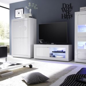 Szafka RTV biała połysk 140 cm Basic