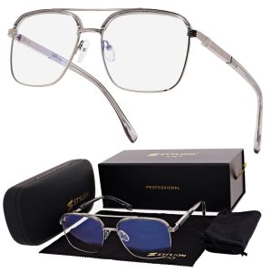 Okulary pilotki zerówki z filtrem Blue Light 25177E szary/srebrny