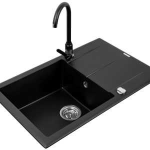 Pyramis Zlewozmywak Keros (76x48) 1B 1D karbon + bateria Lungo + półeczka do baterii