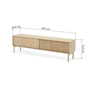 Szafka RTV 187 cm Tavo, dwudrzwiowa, Dąb Cremona, ryflowana