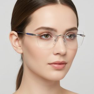 Bezramkowe oprawki korekcyjne okulary zerówki patentki na teleskopach 872D srebrny/granat