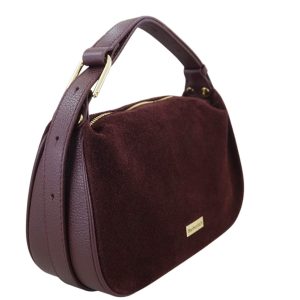 Elegancka torebka zamszowa na ramię - Bordowa